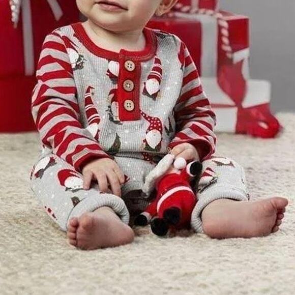 Mud Pie Baby Romper Unisex 3–6M Waffle Knit Long Sleeve Christmas Gnome - Picture 2 of 9